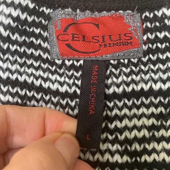 Celsius Premium | Black White Knit Open Front Aztec Pocket Cardigan Sweater L - Picture 6 of 17